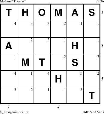 The grouppuzzles.com Medium Thomas puzzle for  with all 5 steps marked