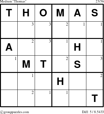 The grouppuzzles.com Medium Thomas puzzle for  with the first 3 steps marked