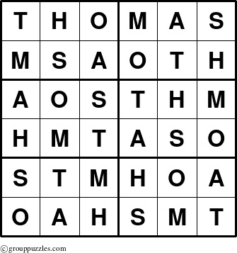 The grouppuzzles.com Answer grid for the Thomas puzzle for 