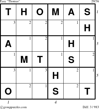 The grouppuzzles.com Easy Thomas puzzle for  with all 3 steps marked