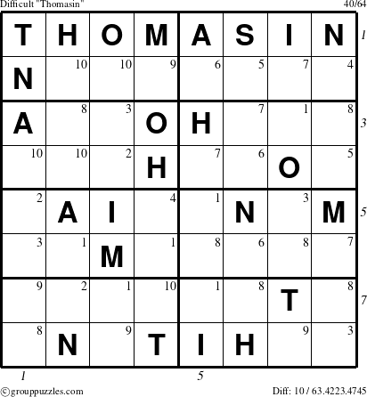 The grouppuzzles.com Difficult Thomasin puzzle for , suitable for printing, with all 10 steps marked