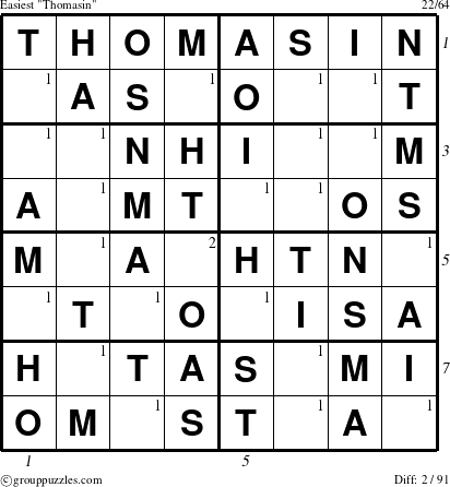 The grouppuzzles.com Easiest Thomasin puzzle for , suitable for printing, with all 2 steps marked