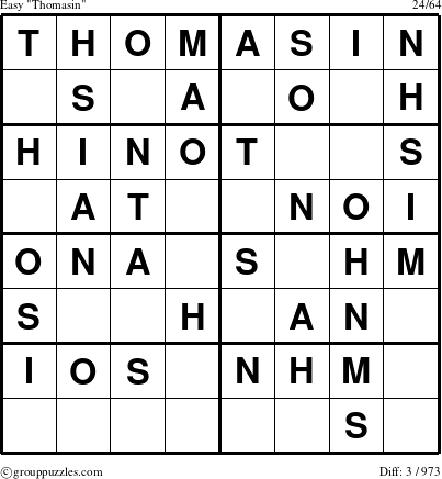 The grouppuzzles.com Easy Thomasin puzzle for 