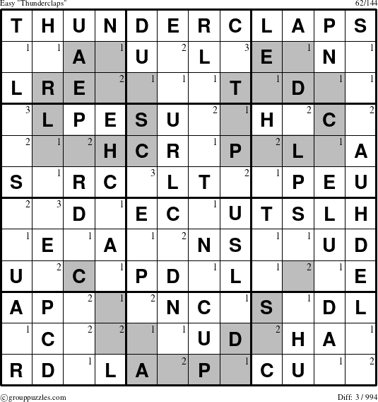 The grouppuzzles.com Easy Thunderclaps puzzle for  with the first 3 steps marked