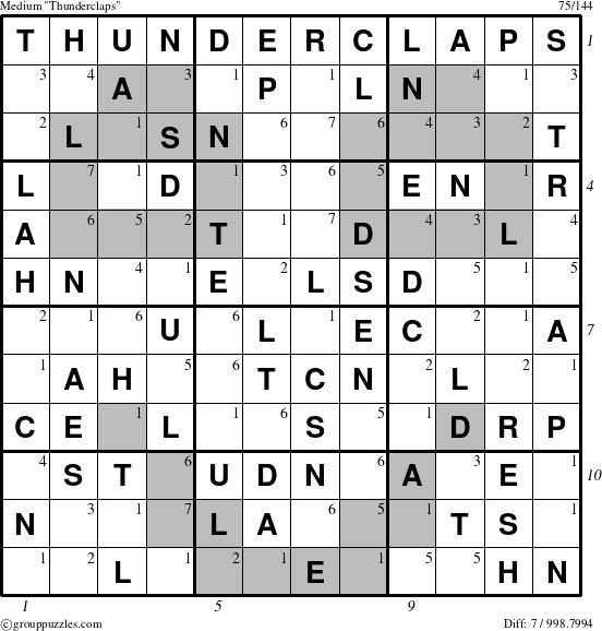 The grouppuzzles.com Medium Thunderclaps puzzle for , suitable for printing, with all 7 steps marked