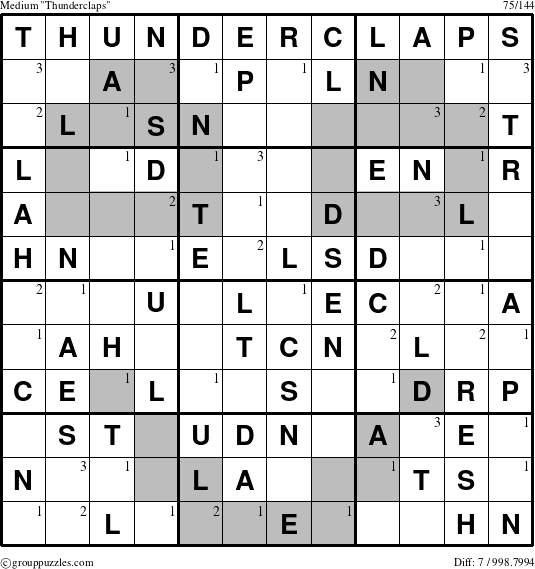 The grouppuzzles.com Medium Thunderclaps puzzle for  with the first 3 steps marked