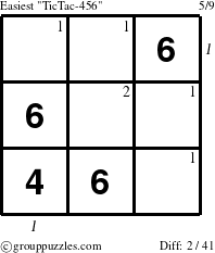 The grouppuzzles.com Easiest TicTac-456 puzzle for , suitable for printing, with all 2 steps marked