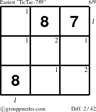 The grouppuzzles.com Easiest TicTac-789 puzzle for , suitable for printing, with all 2 steps marked