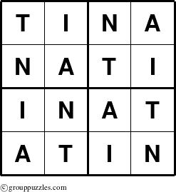 The grouppuzzles.com Answer grid for the Tina puzzle for 