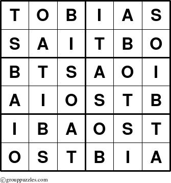 The grouppuzzles.com Answer grid for the Tobias puzzle for 