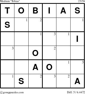 The grouppuzzles.com Medium Tobias puzzle for  with the first 3 steps marked