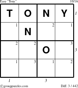 The grouppuzzles.com Easy Tony puzzle for  with all 3 steps marked