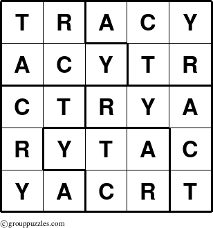 The grouppuzzles.com Answer grid for the Tracy puzzle for 