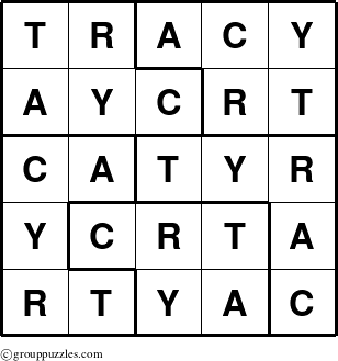 The grouppuzzles.com Answer grid for the Tracy puzzle for 