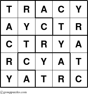 The grouppuzzles.com Answer grid for the Tracy puzzle for 