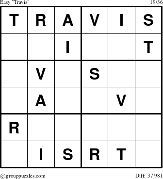 The grouppuzzles.com Easy Travis puzzle for 