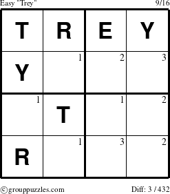 The grouppuzzles.com Easy Trey puzzle for  with the first 3 steps marked