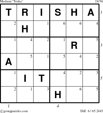 The grouppuzzles.com Medium Trisha puzzle for  with all 6 steps marked