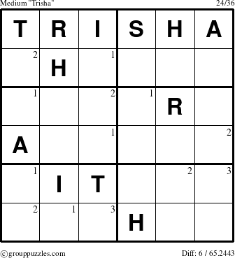 The grouppuzzles.com Medium Trisha puzzle for  with the first 3 steps marked