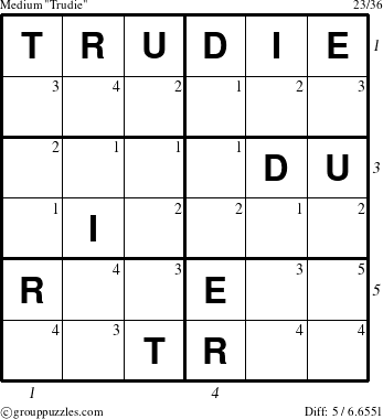 The grouppuzzles.com Medium Trudie puzzle for  with all 5 steps marked