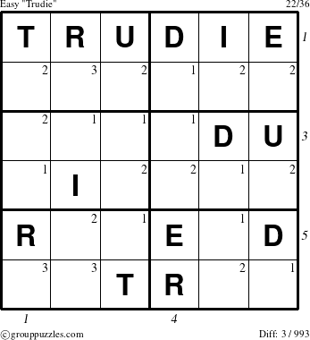 The grouppuzzles.com Easy Trudie puzzle for  with all 3 steps marked