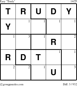 The grouppuzzles.com Easy Trudy puzzle for  with the first 3 steps marked