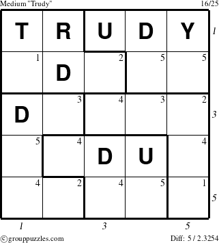 The grouppuzzles.com Medium Trudy puzzle for , suitable for printing, with all 5 steps marked