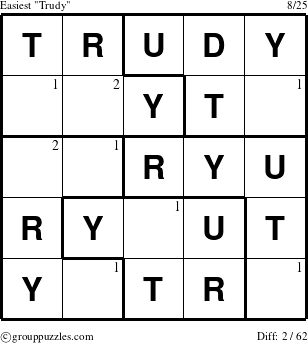 The grouppuzzles.com Easiest Trudy puzzle for  with the first 2 steps marked