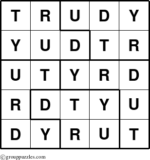 The grouppuzzles.com Answer grid for the Trudy puzzle for 