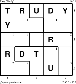 The grouppuzzles.com Easy Trudy puzzle for  with all 3 steps marked