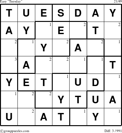 The grouppuzzles.com Easy Tuesday puzzle for  with the first 3 steps marked