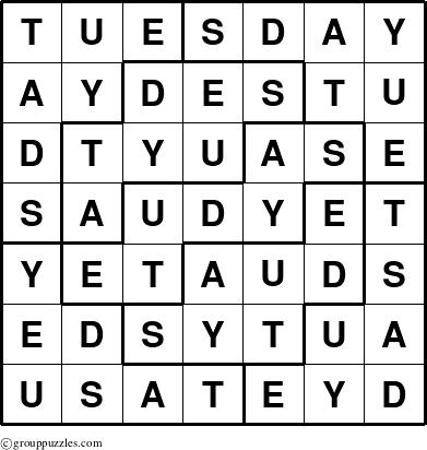 The grouppuzzles.com Answer grid for the Tuesday puzzle for 