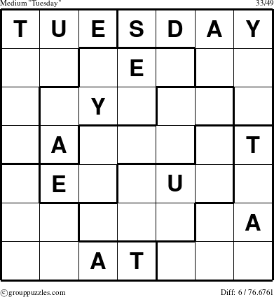 The grouppuzzles.com Medium Tuesday puzzle for 