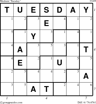 The grouppuzzles.com Medium Tuesday puzzle for  with all 6 steps marked