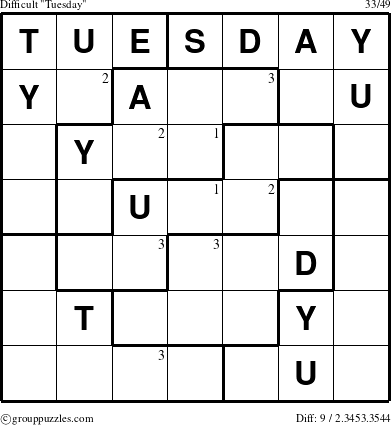 The grouppuzzles.com Difficult Tuesday puzzle for  with the first 3 steps marked