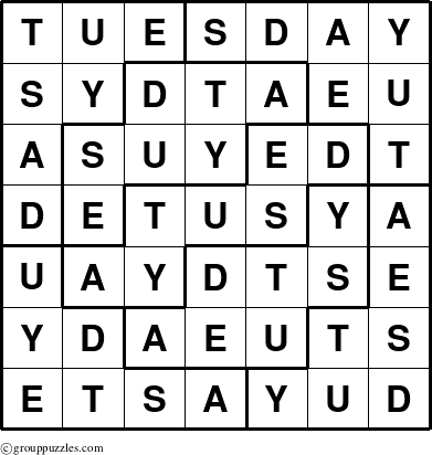 The grouppuzzles.com Answer grid for the Tuesday puzzle for 