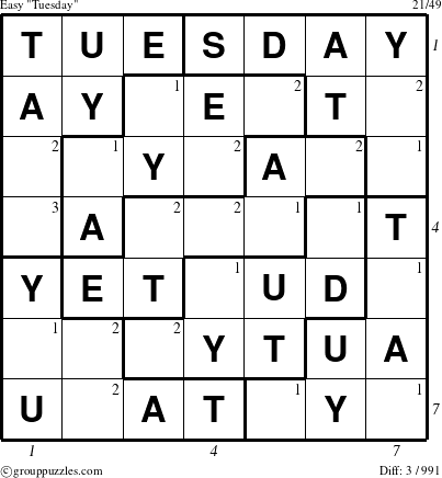 The grouppuzzles.com Easy Tuesday puzzle for  with all 3 steps marked