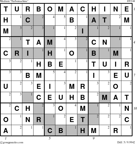 The grouppuzzles.com Medium Turbomachine puzzle for , suitable for printing, with all 5 steps marked