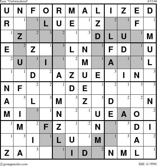 The grouppuzzles.com Easy Unformalized puzzle for  with the first 3 steps marked