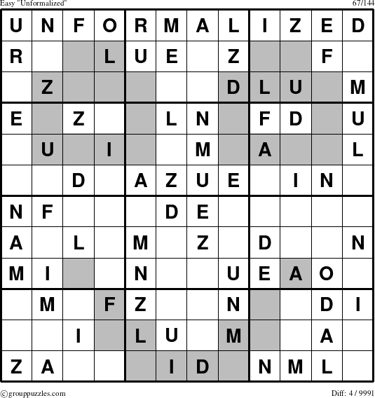 The grouppuzzles.com Easy Unformalized puzzle for 