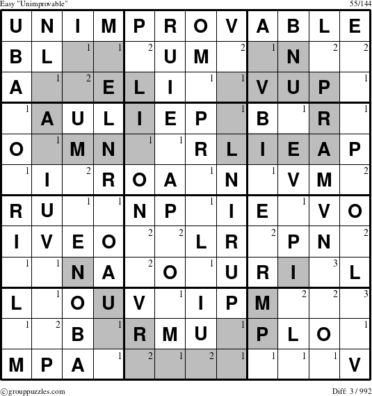 The grouppuzzles.com Easy Unimprovable puzzle for  with the first 3 steps marked