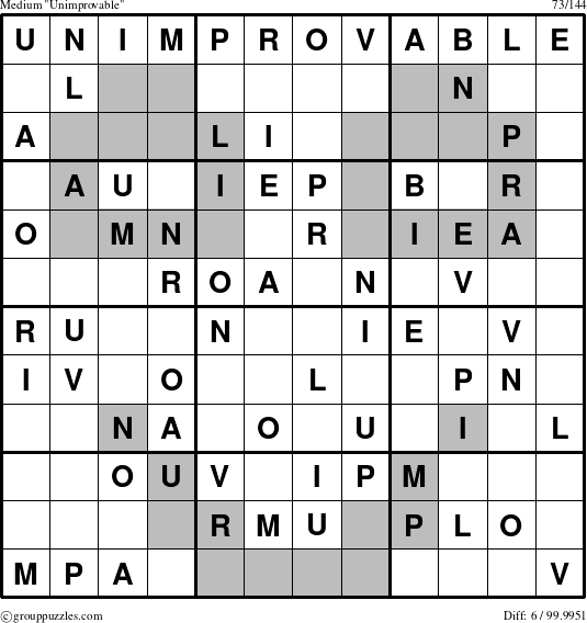 The grouppuzzles.com Medium Unimprovable puzzle for 