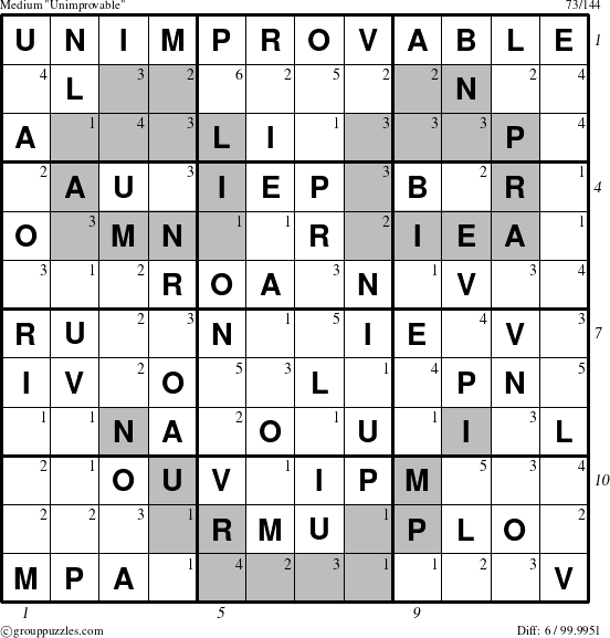 The grouppuzzles.com Medium Unimprovable puzzle for  with all 6 steps marked