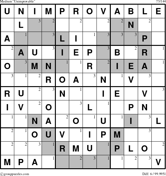 The grouppuzzles.com Medium Unimprovable puzzle for  with the first 3 steps marked