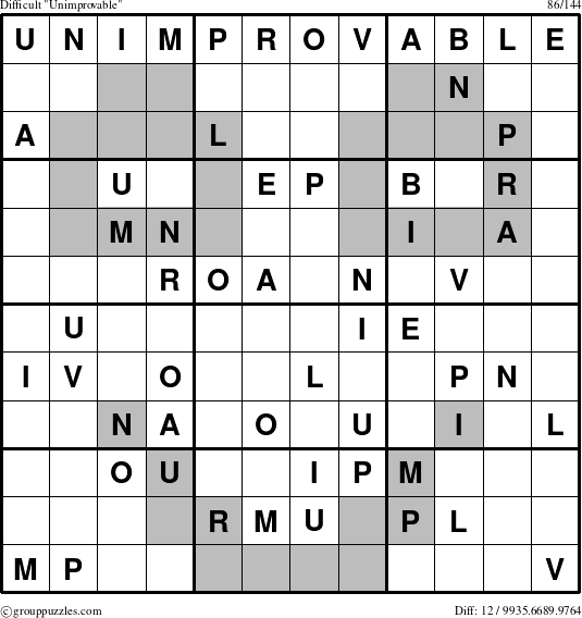 The grouppuzzles.com Difficult Unimprovable puzzle for 