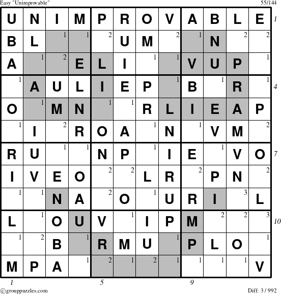 The grouppuzzles.com Easy Unimprovable puzzle for  with all 3 steps marked