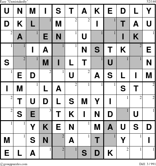 The grouppuzzles.com Easy Unmistakedly puzzle for  with the first 3 steps marked