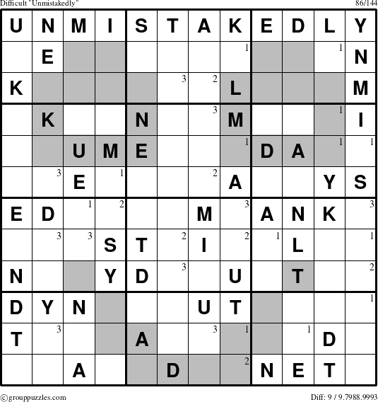 The grouppuzzles.com Difficult Unmistakedly puzzle for  with the first 3 steps marked