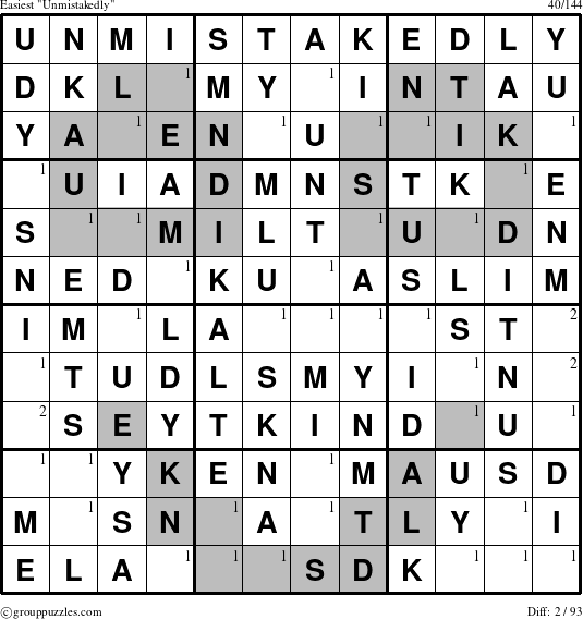 The grouppuzzles.com Easiest Unmistakedly puzzle for  with the first 2 steps marked