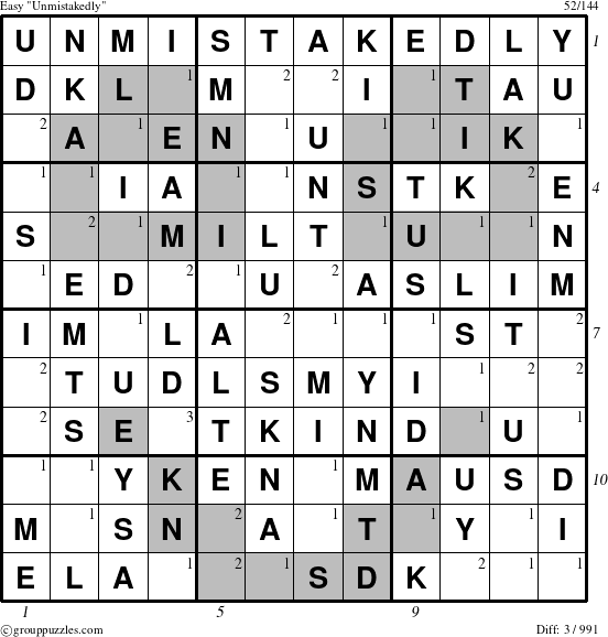 The grouppuzzles.com Easy Unmistakedly puzzle for  with all 3 steps marked